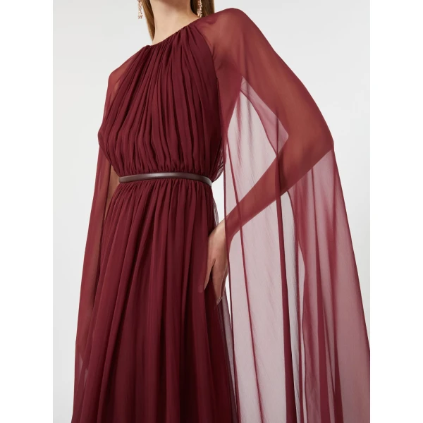 Max Mara Taverna Silk Chiffon Dress in Bordeaux | Maxi Dresses | Luxury Shoes 