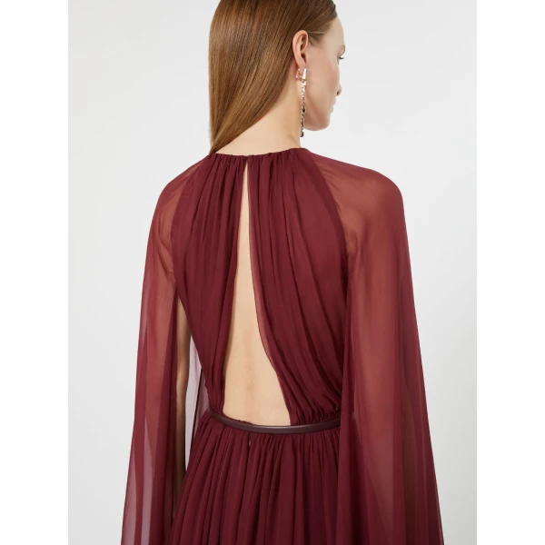Max Mara Taverna Silk Chiffon Dress in Bordeaux | Maxi Dresses | Luxury Shoes 