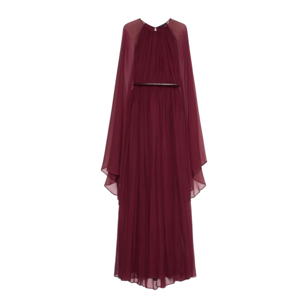 Max Mara Taverna Silk Chiffon Dress in Bordeaux | Maxi Dresses | Luxury Shoes 