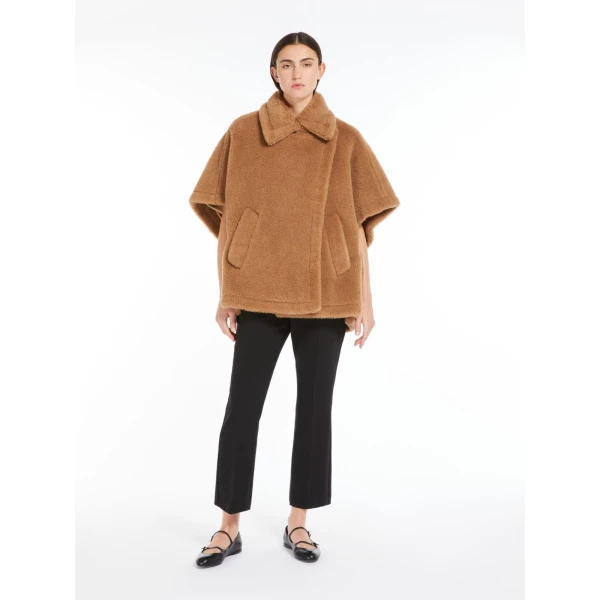 Max Mara Tebe Teddy Fabric Cape in Camel | Coats | Luxury Shoes 
