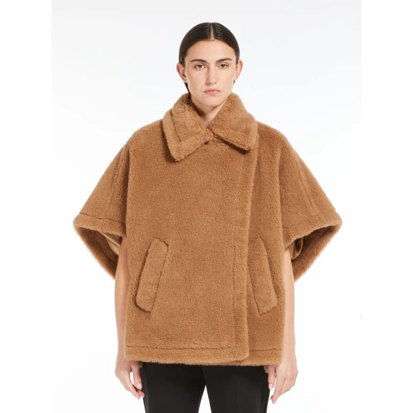Max Mara Tebe Teddy Fabric Cape in Camel | Coats | Luxury Shoes 