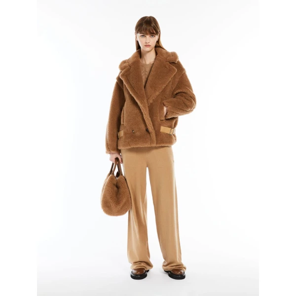 Max Mara Teddy Fabric Biker Jacket in Camel | Jackets | Luxury Shoes 