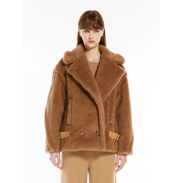 Max Mara Teddy Fabric Biker Jacket in Camel | Jackets | Luxury Shoes 