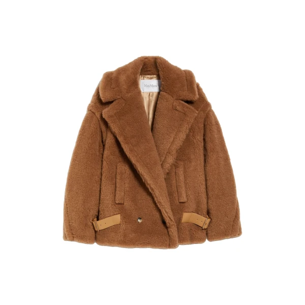 Max Mara Teddy Fabric Biker Jacket in Camel | Jackets | Luxury Shoes 