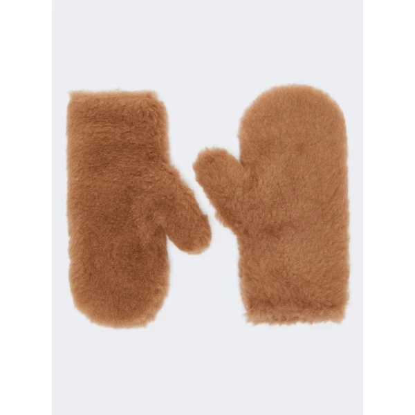 Max Mara Teddy Fabric Mittens in Camel | Gloves | Luxury Shoes 