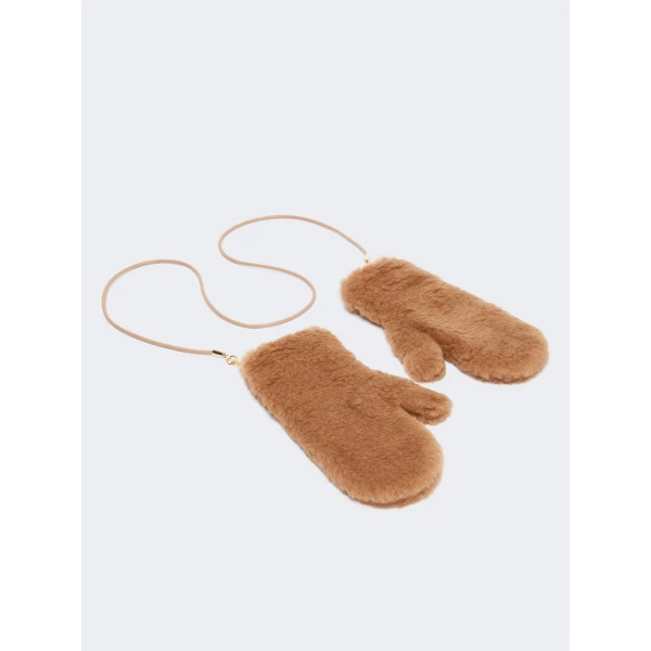 Max Mara Teddy Fabric Mittens in Camel | Gloves | Luxury Shoes 