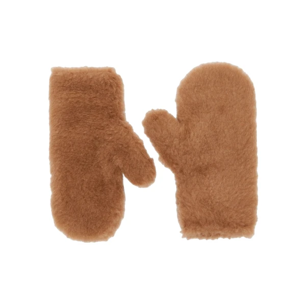 Max Mara Teddy Fabric Mittens in Camel | Women | Luxury Shoes 