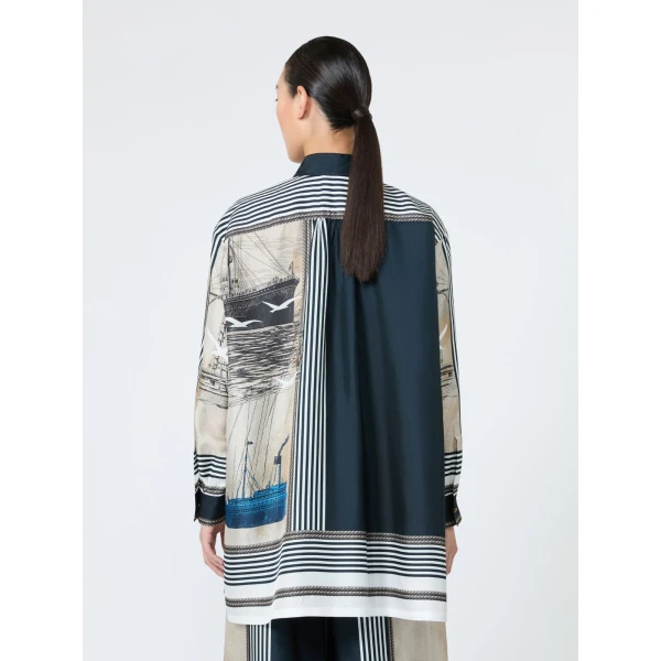 Max Mara Teglia Oversized Printed Silk Shirt in Stone Grey | Shirts | Luxury Shoes 