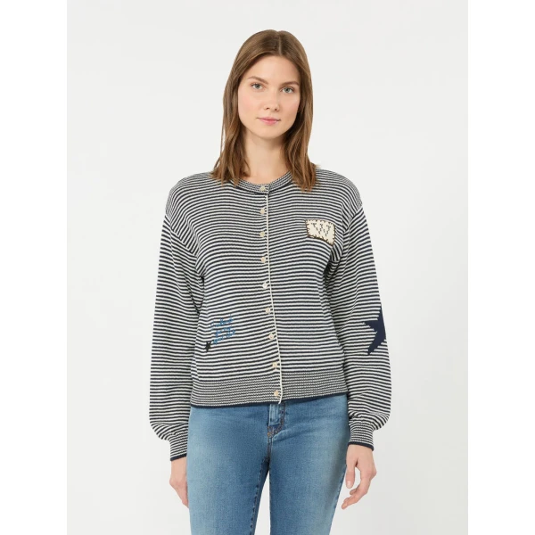 Max Mara Teiera Inlay Cotton Cardigan in Navy | Cardigan | Luxury Shoes 