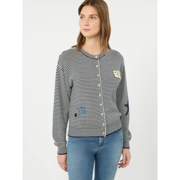 Max Mara Teiera Inlay Cotton Cardigan in Navy | Cardigan | Luxury Shoes 