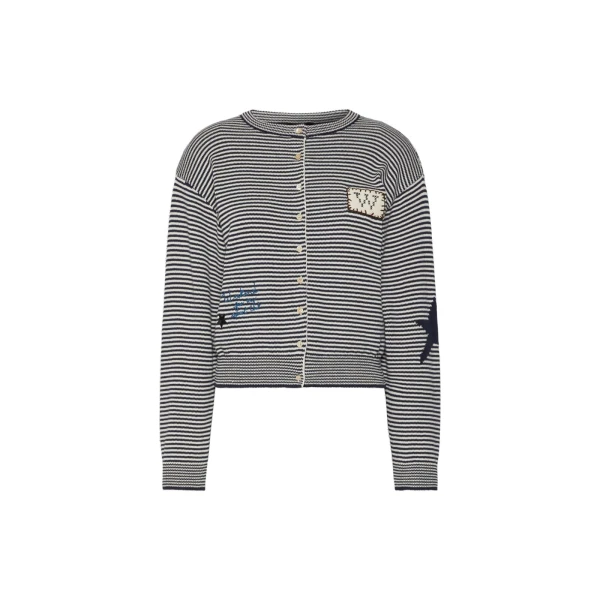 Max Mara Teiera Inlay Cotton Cardigan in Navy | Cardigan | Luxury Shoes 