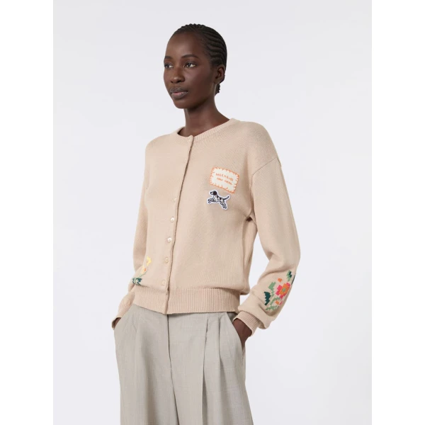 Max Mara Teiera Inlay Cotton Cardigan in Sand | Cardigan | Luxury Shoes 