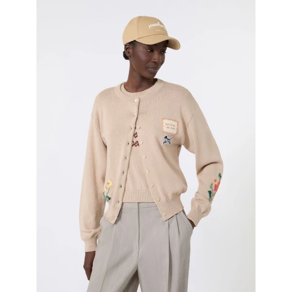 Max Mara Teiera Inlay Cotton Cardigan in Sand | Cardigan | Luxury Shoes 