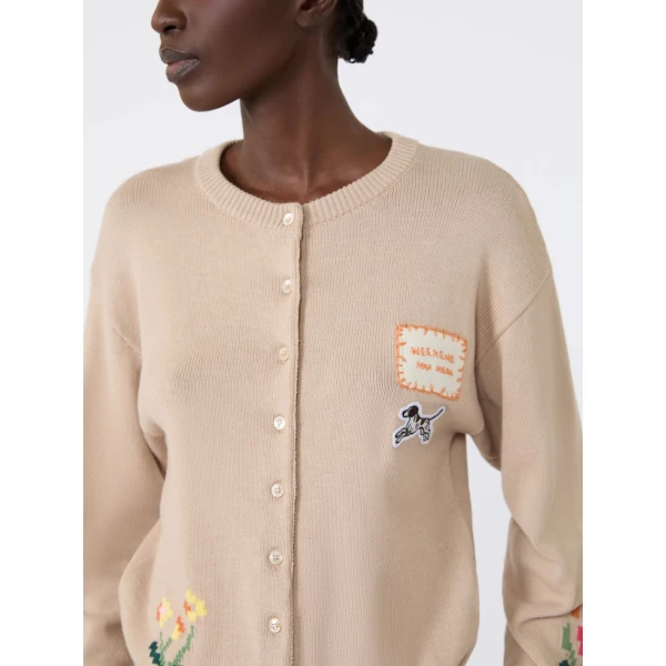Max Mara Teiera Inlay Cotton Cardigan in Sand | Cardigan | Luxury Shoes 
