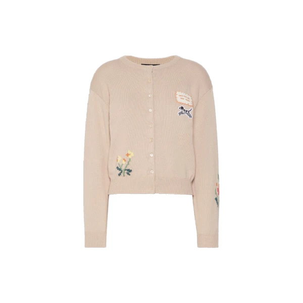 Max Mara Teiera Inlay Cotton Cardigan in Sand | Cardigan | Luxury Shoes 