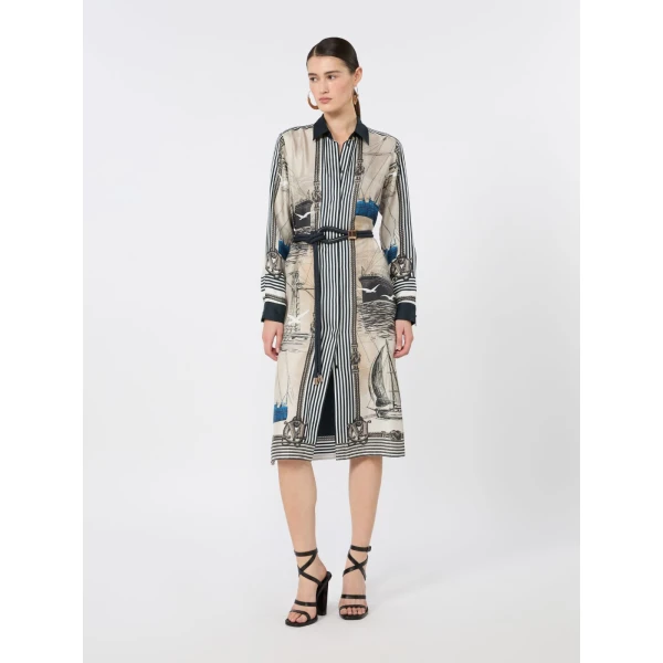 Max Mara Teismo Printed Silk Twill Shirt Dress in Stone Grey | Shirtdress | Luxury Shoes 