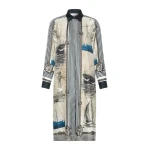 Max Mara Teismo Printed Silk Twill Shirt Dress in Stone Grey | Shirtdress | Luxury Shoes 
