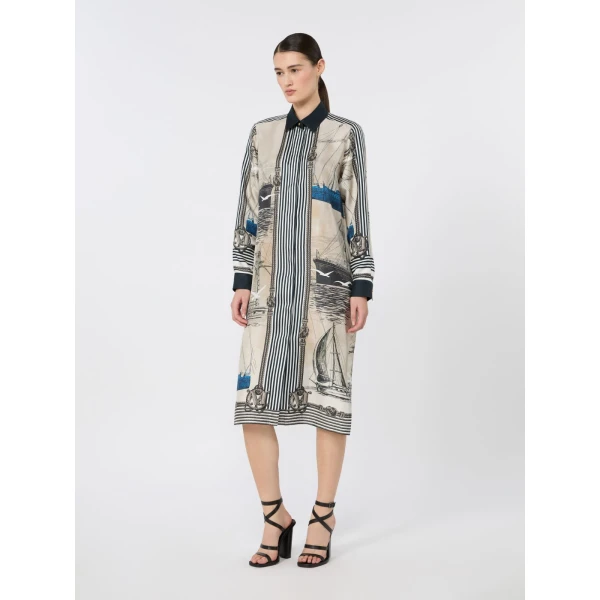 Max Mara Teismo Printed Silk Twill Shirt Dress in Stone Grey | Shirtdress | Luxury Shoes 