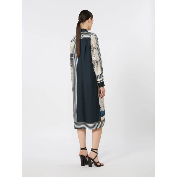 Max Mara Teismo Printed Silk Twill Shirt Dress in Stone Grey | Shirtdress | Luxury Shoes 