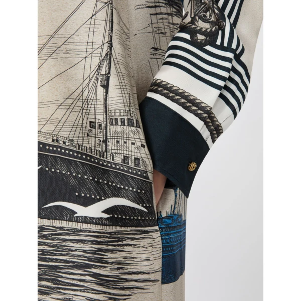 Max Mara Teismo Printed Silk Twill Shirt Dress in Stone Grey | Shirtdress | Luxury Shoes 