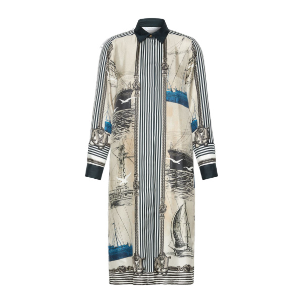 Max Mara Teismo Printed Silk Twill Shirt Dress in Stone Grey | Shirtdress | Luxury Shoes 