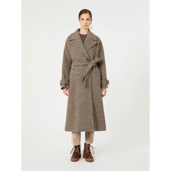 Max Mara Tema Long Wool-Blend Tweed Coat in Brown | Wool Coat | Luxury Shoes 