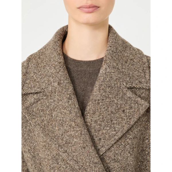 Max Mara Tema Long Wool-Blend Tweed Coat in Brown | Wool Coat | Luxury Shoes 