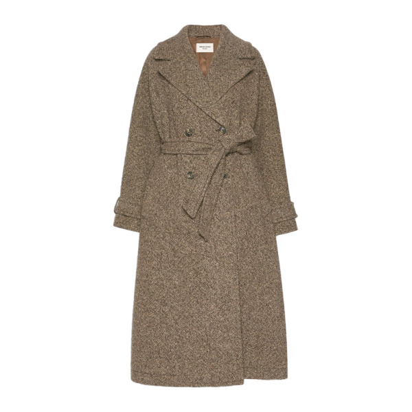Max Mara Tema Long Wool-Blend Tweed Coat in Brown | Wool Coat | Luxury Shoes 