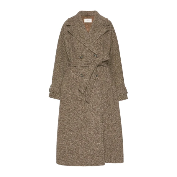 Tema Long Wool-Blend Tweed Coat in Brown