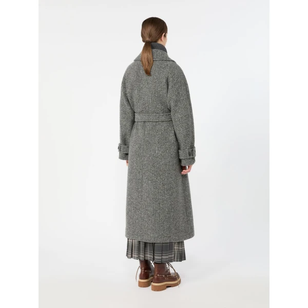 Max Mara Tema Long Wool-Blend Tweed Coat in Dark Grey | Wool Coat | Luxury Shoes 