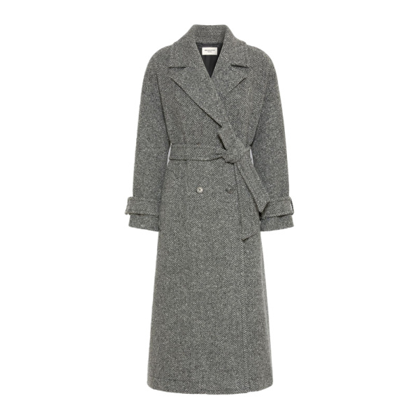 Max Mara Tema Long Wool-Blend Tweed Coat in Dark Grey | Wool Coat | Luxury Shoes 