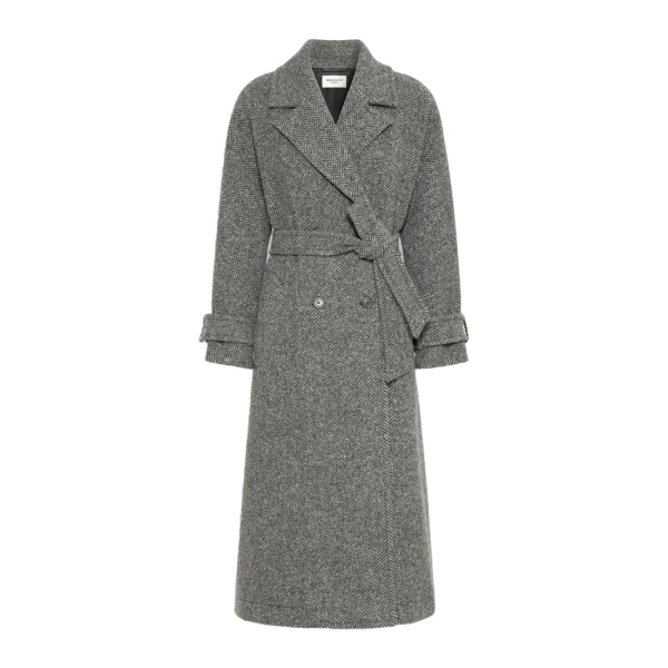 Max Mara Tema Long Wool-Blend Tweed Coat in Dark Grey | Wool Coat | Luxury Shoes 