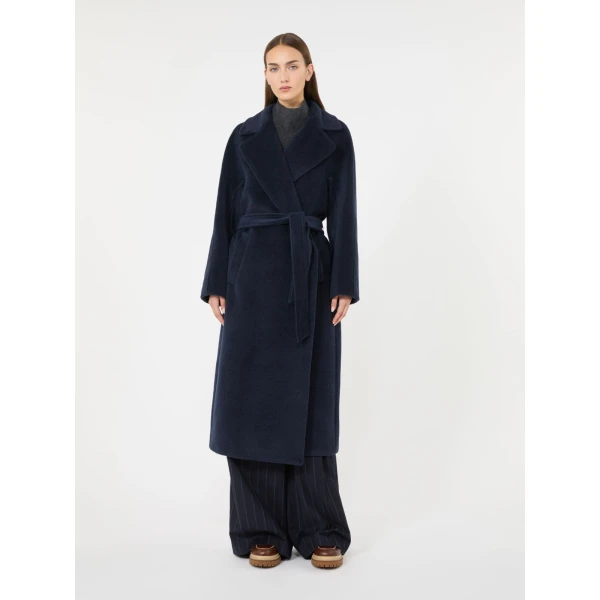 Max Mara Tempera Wool and Alpaca Teddy Coat in Navy | Wool Coat | Luxury Shoes 