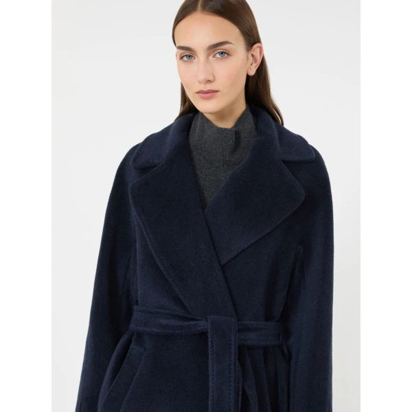 Max Mara Tempera Wool and Alpaca Teddy Coat in Navy | Wool Coat | Luxury Shoes 