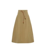 Max Mara Tempio Pleated Cotton Ottoman Skirt in Khaki | Pleated Skirts | Luxury Shoes 