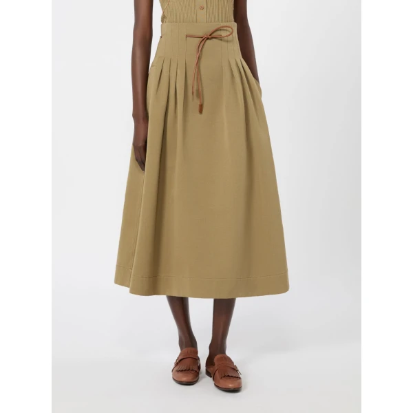 Max Mara Tempio Pleated Cotton Ottoman Skirt in Khaki | Pleated Skirts | Luxury Shoes 