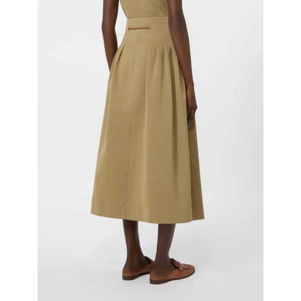 Max Mara Tempio Pleated Cotton Ottoman Skirt in Khaki | Pleated Skirts | Luxury Shoes 
