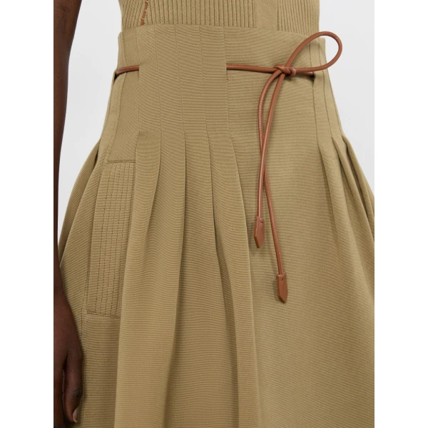 Max Mara Tempio Pleated Cotton Ottoman Skirt in Khaki | Pleated Skirts | Luxury Shoes 