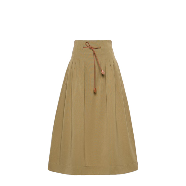 Max Mara Tempio Pleated Cotton Ottoman Skirt in Khaki | Pleated Skirts | Luxury Shoes 
