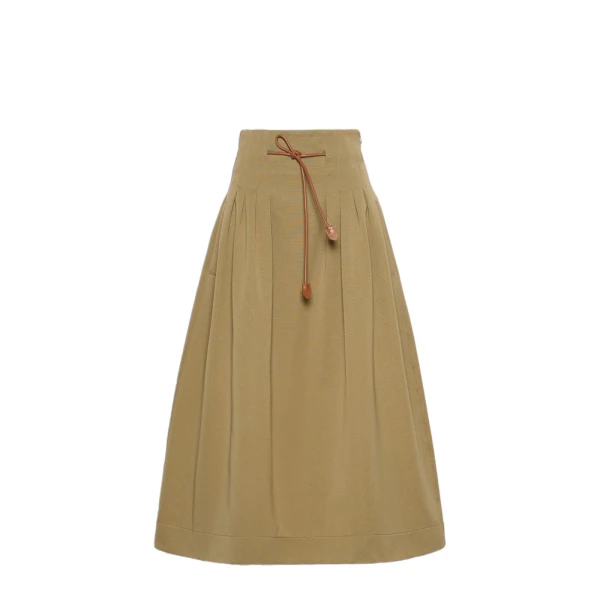 Max Mara Tempio Pleated Cotton Ottoman Skirt in Khaki | Pleated Skirts | Luxury Shoes 