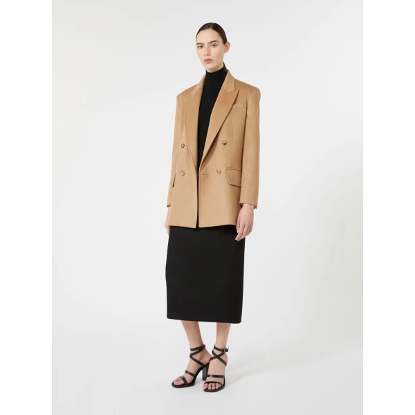 Max Mara Tenda Sable-Look Camel Pencil Skirt in Black | Pencil Skirts | Luxury Shoes 