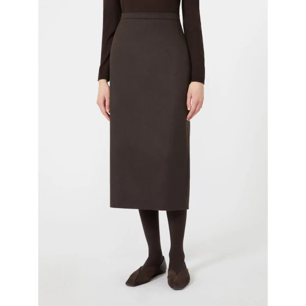 Max Mara Tenda Sable-Look Camel Pencil Skirt in Dark Brown | Pencil Skirts | Luxury Shoes 