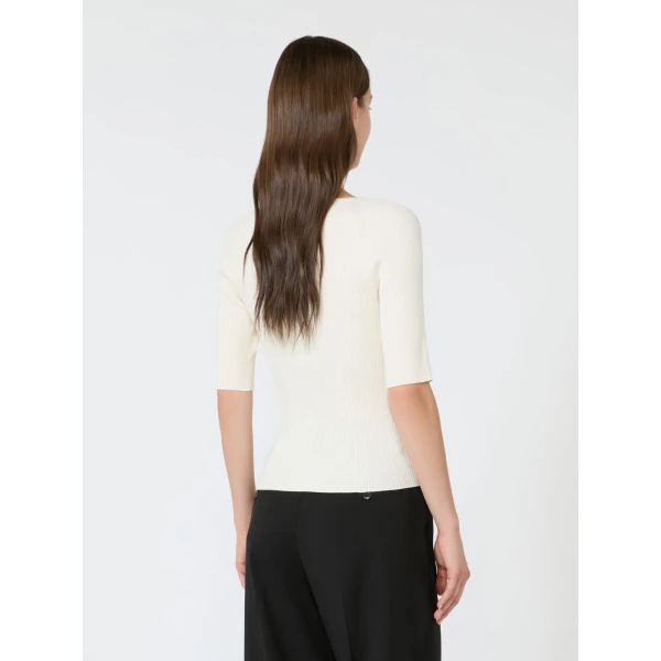 Max Mara Tenente Rib-Knit Stretch Viscose Jumper in Ecru | Sweaters | Luxury Shoes 