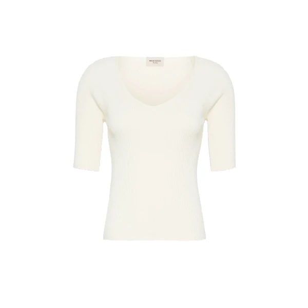 Max Mara Tenente Rib-Knit Stretch Viscose Jumper in Ecru | Sweaters | Luxury Shoes 