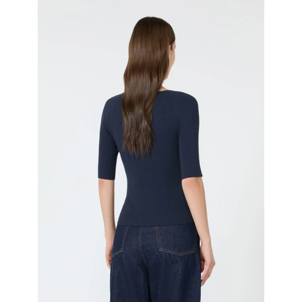 Max Mara Tenente Rib-Knit Stretch Viscose Jumper in Navy | Sweaters | Luxury Shoes 