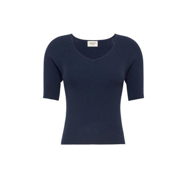 Max Mara Tenente Rib-Knit Stretch Viscose Jumper in Navy | Sweaters | Luxury Shoes 
