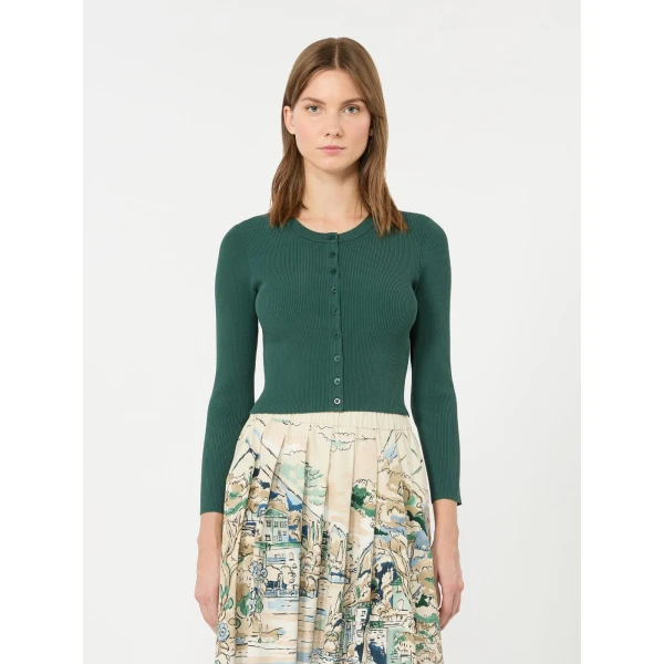 Max Mara Tennis Fine Rib Viscose Cardigan in Green | Cardigan | Luxury Shoes 