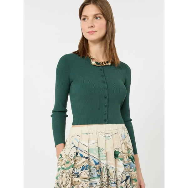 Max Mara Tennis Fine Rib Viscose Cardigan in Green | Cardigan | Luxury Shoes 