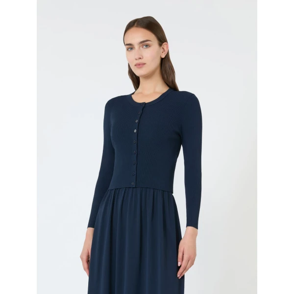 Max Mara Tennis Fine Rib Viscose Cardigan in Navy | Cardigan | Luxury Shoes 