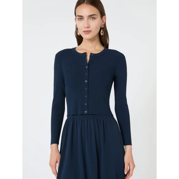 Max Mara Tennis Fine Rib Viscose Cardigan in Navy | Cardigan | Luxury Shoes 
